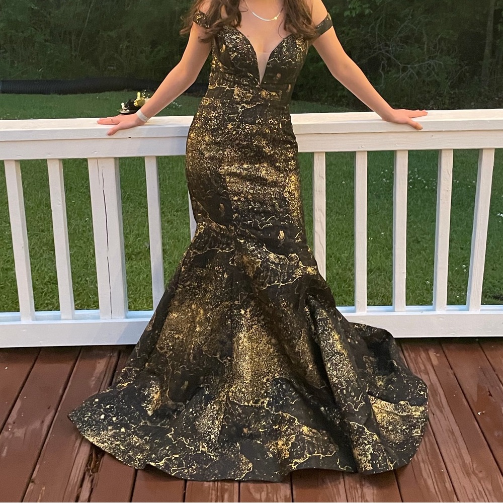 Off-Shoulder Black and Gold Mermaid Prom Dress